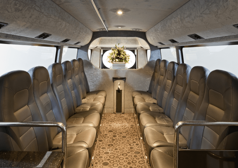 Inside the family funeral coach, another great funeral car option.