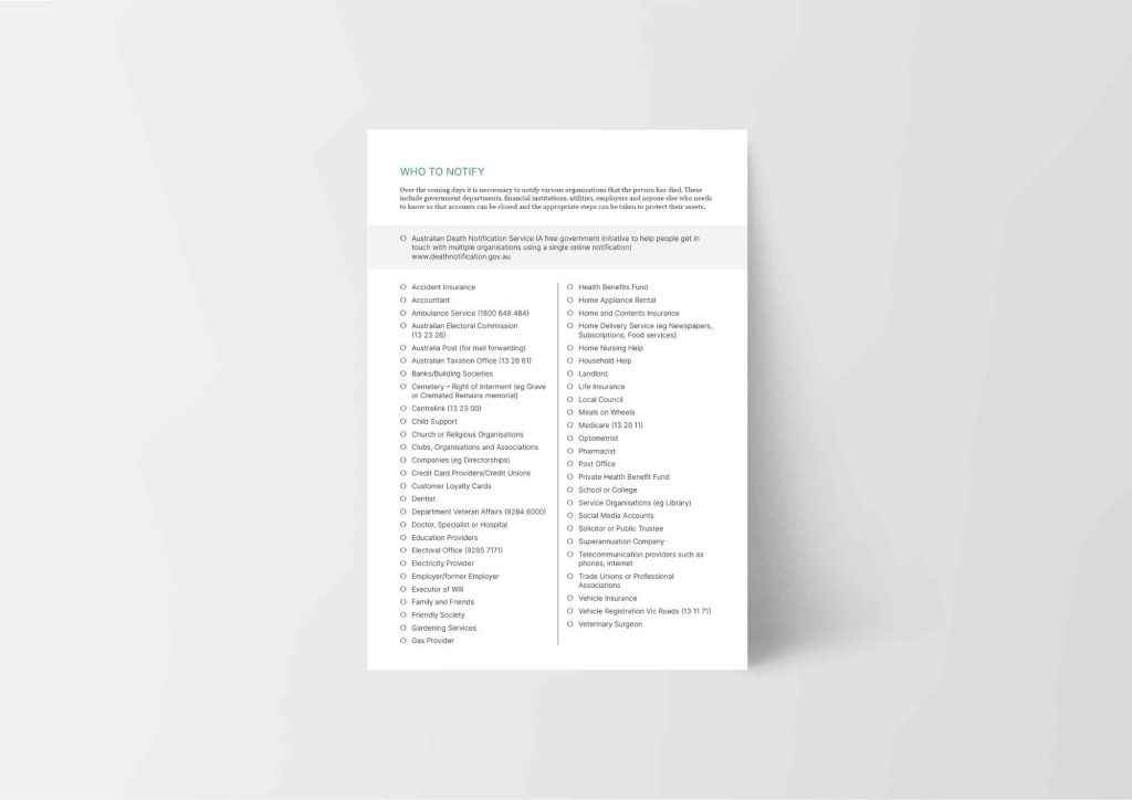 Death Notification Checklist.pdf Who to notify when a death occurs | Tobin Brothers Funerals